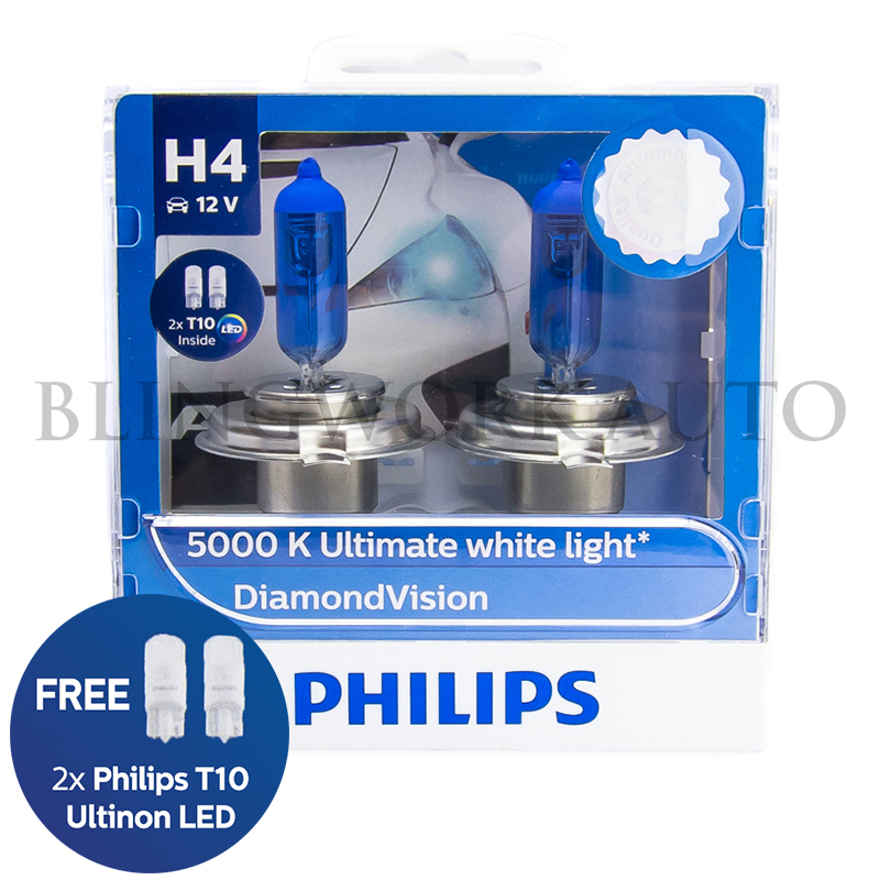  Philips Diamond Vision H4 Upgrade Car Headlight Bulbs 5000K  12342DVS2 (Pair) : Automotive