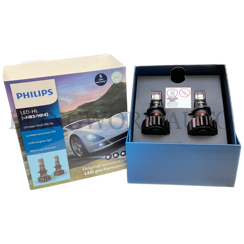 Kit Ampoules LED HB3 (9005) PHILIPS Ultinon Pro9100 5800K +350%