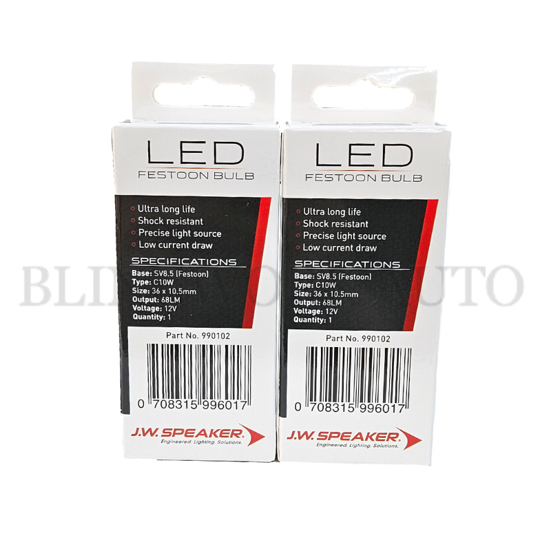 JW Speaker LED 36mm C10W Festoon 6000K White Bulb