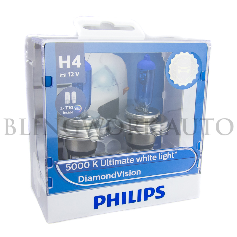  Philips Diamond Vision H4 Upgrade Car Headlight Bulbs 5000K  12342DVS2 (Pair) : Automotive