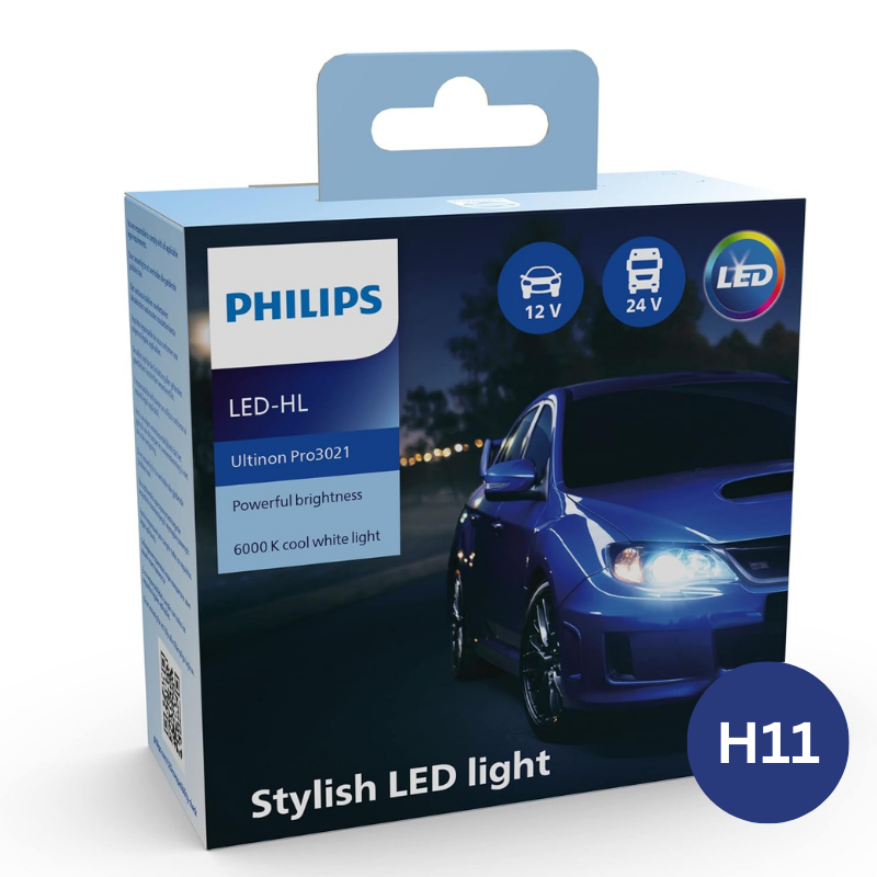 2x Ampoules LED H11 PHILIPS Ultinon Pro3021 6000K