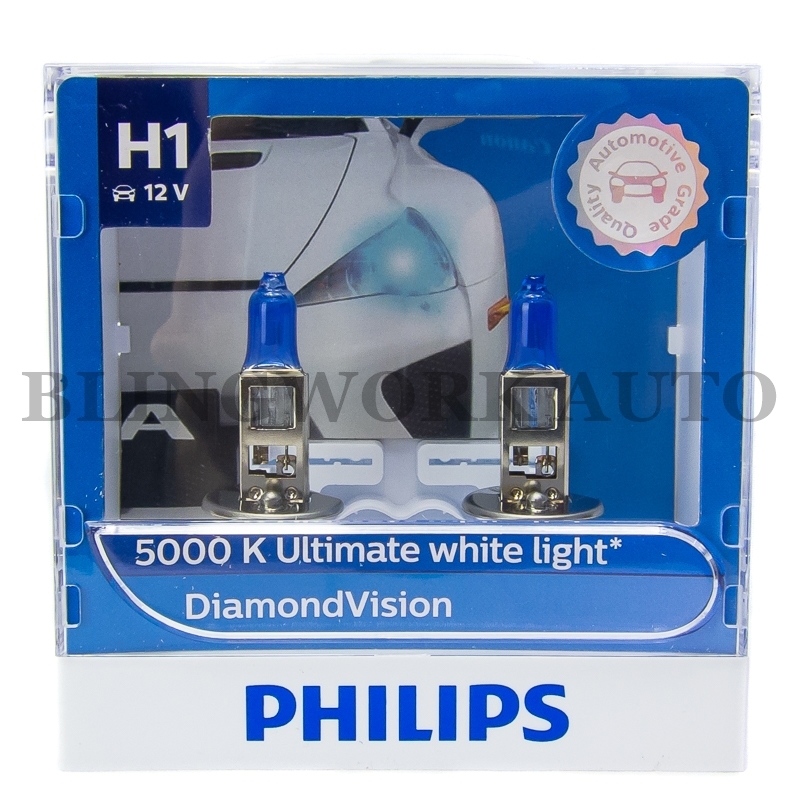 Genuine Philips Diamond Vision H1 5000K headlight bulbs 12258 light beam 