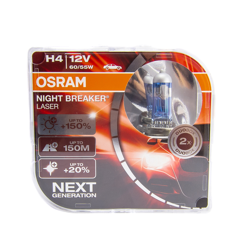 OSRAM H4 Night Breaker LASER +130% Halogen Headlight Bulbs