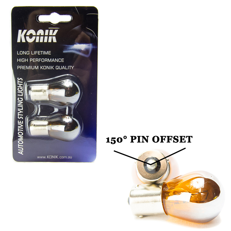 KONIK PY21W BAU15S Silver Chrome Amber Indicator Turn Signal Light