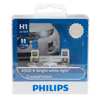 Philips H1 Crystal Vision 4300K White Halogen Bulbs