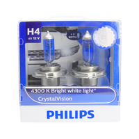 Philips H4 Crystal Vision 4300K White Halogen Bulbs
