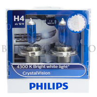 Philips H4 Crystal Vision 4300K White Halogen Bulbs