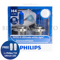 (PAIR) Philips H4 Diamond Vision 5000K White Halogen Bulbs