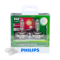 (Free T10) Philips H4 Eco Vision Long Life Halogen Bulbs