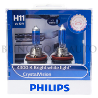 Philips H11 Crystal Vision 4300K White Halogen Bulbs